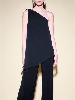 Joseph Ribkoff One-Shoulder Black Asymmetric Jumpsuit US Size 10